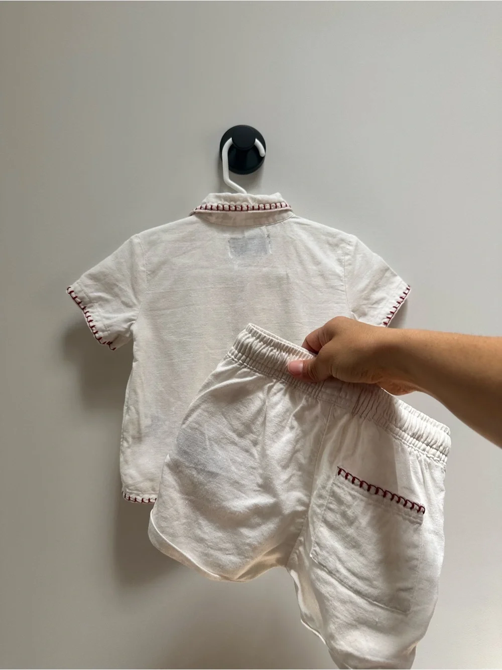 Old Navy x Disney Collab, White Toddler Matching Shirt & Short Set with Red Trim